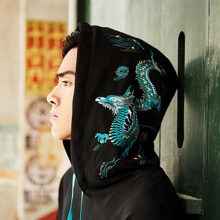 Teal Dragon Embroidery Hoodie