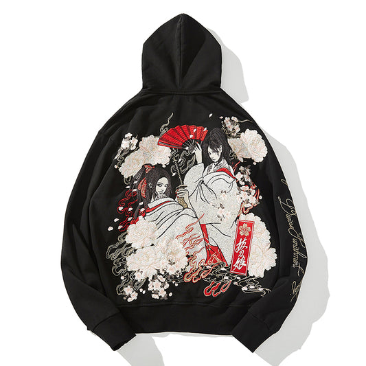 Geisha Embroidery Zipper Hoodie