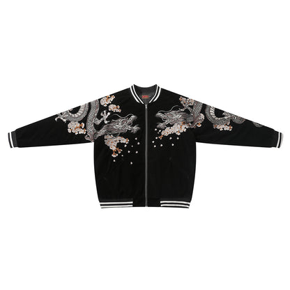 Twin Dragons Embroidered Velvet Jacket