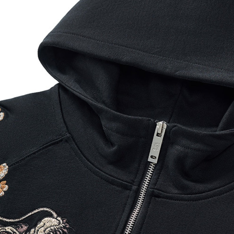 Dragon Duo Embroidery Zipper Hoodie