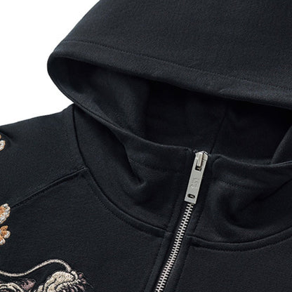 Dragon Duo Embroidery Zipper Hoodie