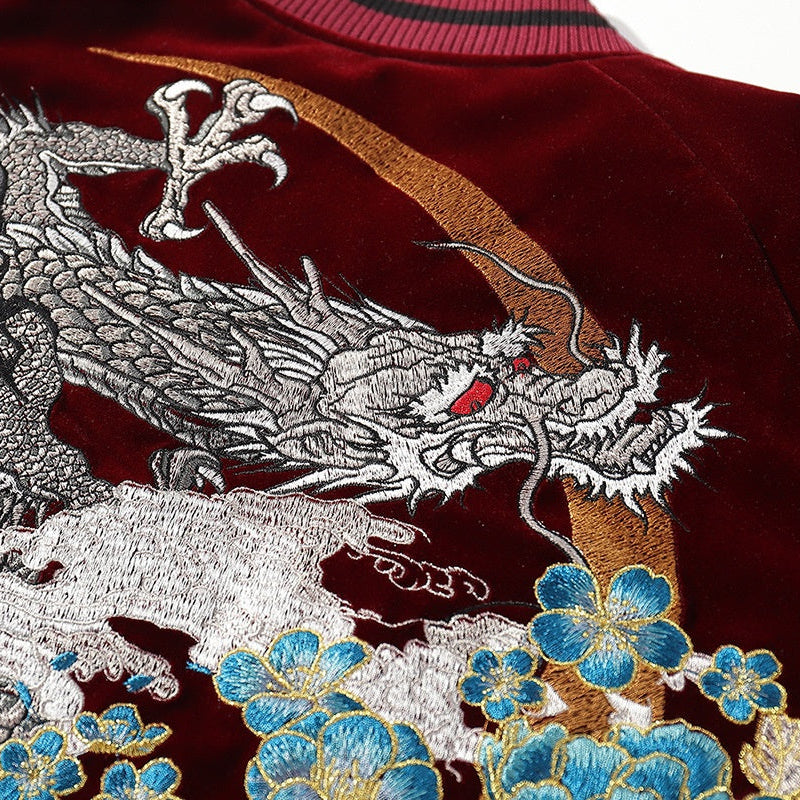 Twin Dragons Embroidered Velvet Jacket