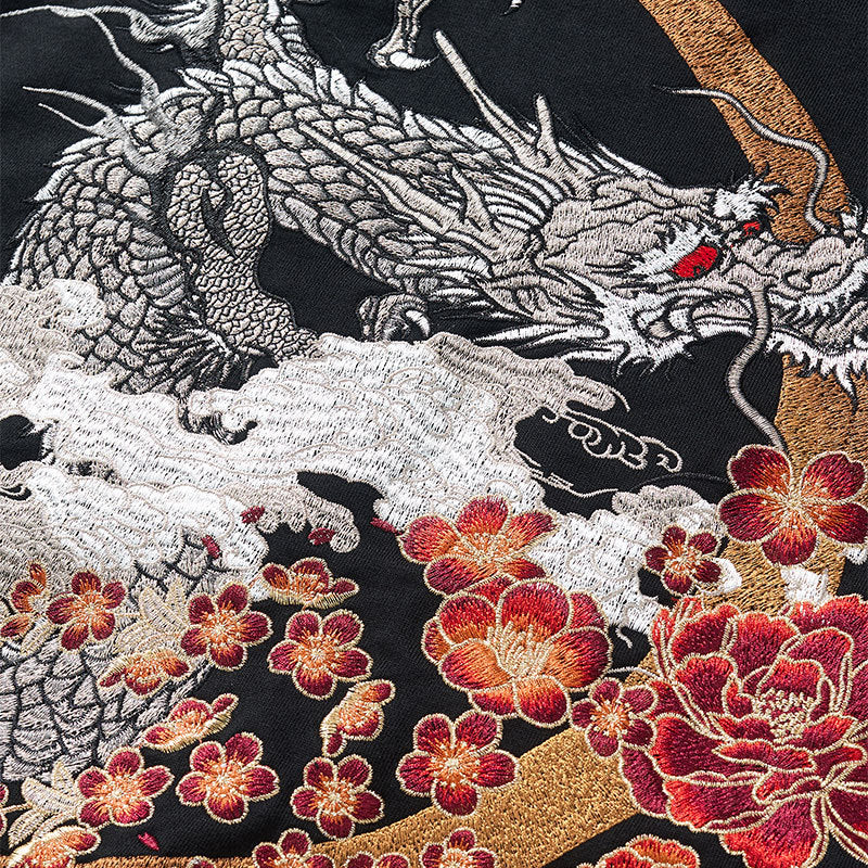 Dragon Duo Embroidery Zipper Hoodie