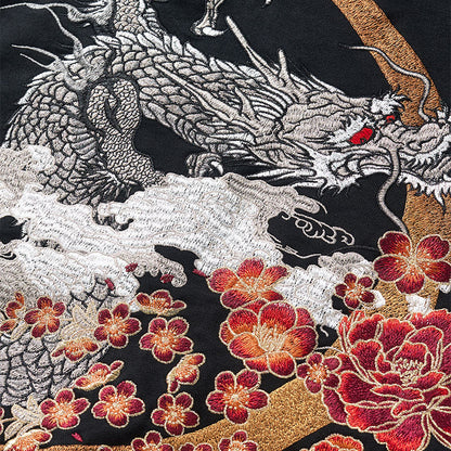 Dragon Duo Embroidery Zipper Hoodie