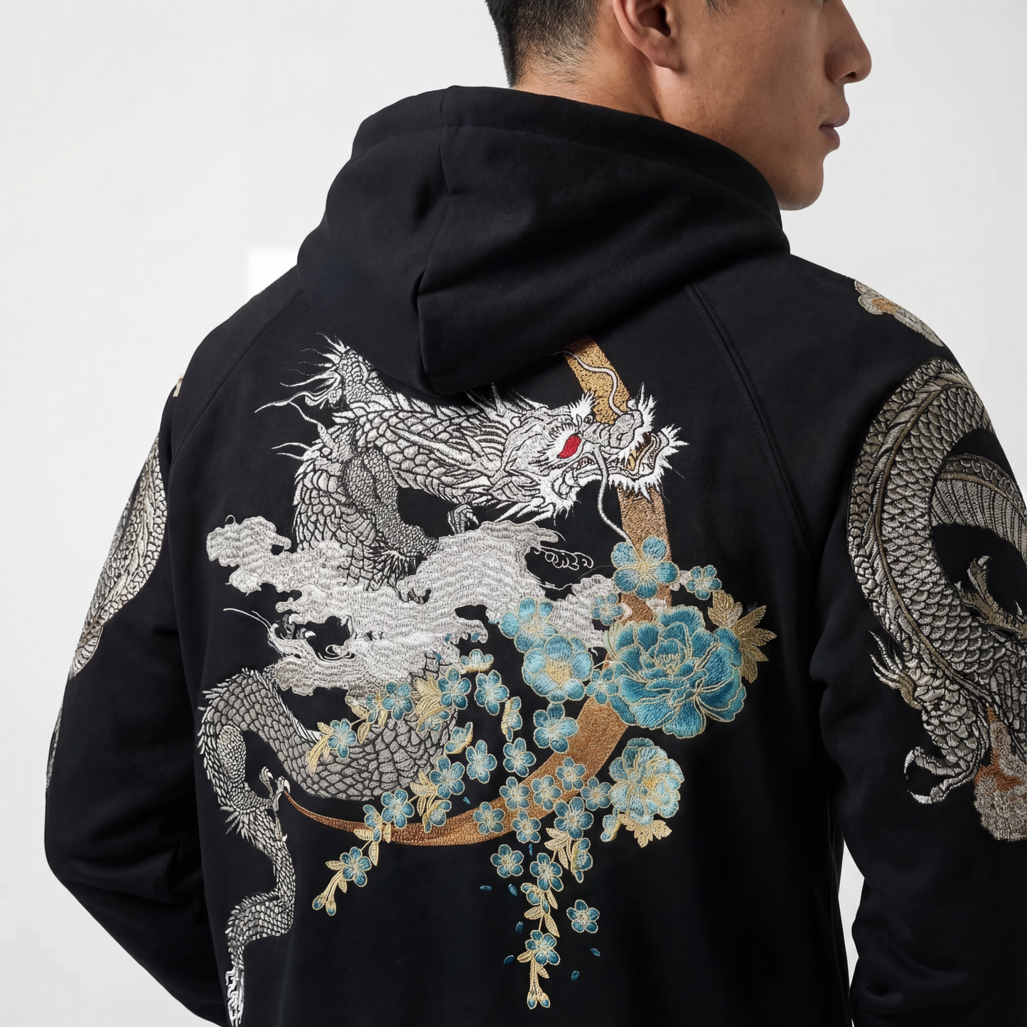 Twin Dragon Embroidery Hoodie