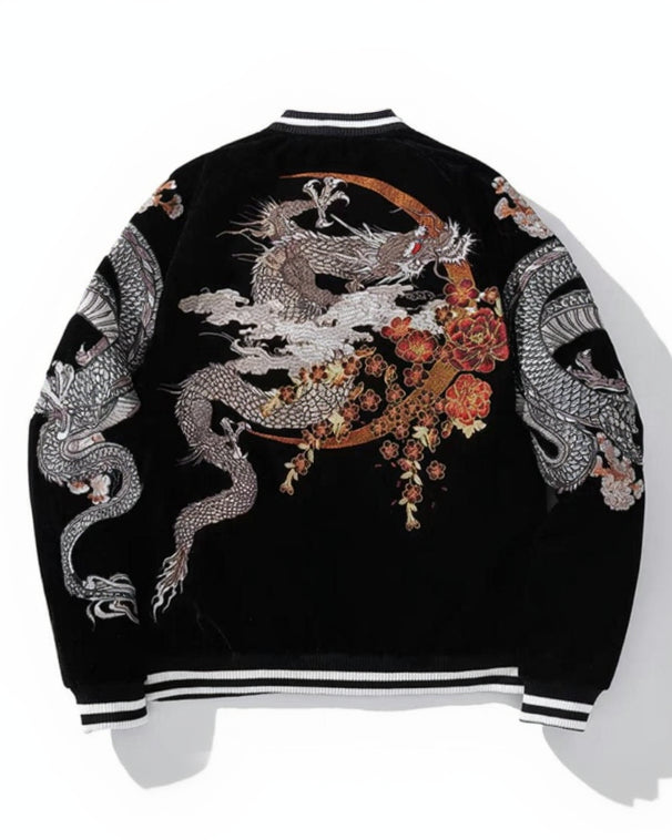 Twin Dragons Embroidered Velvet Jacket