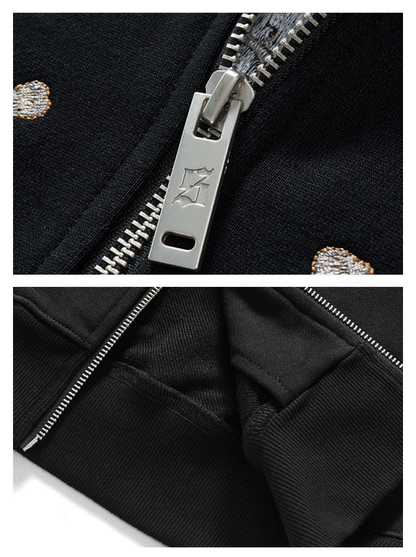 Dragon Duo Embroidery Zipper Hoodie