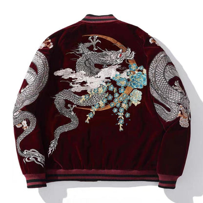 Twin Dragons Embroidered Velvet Jacket