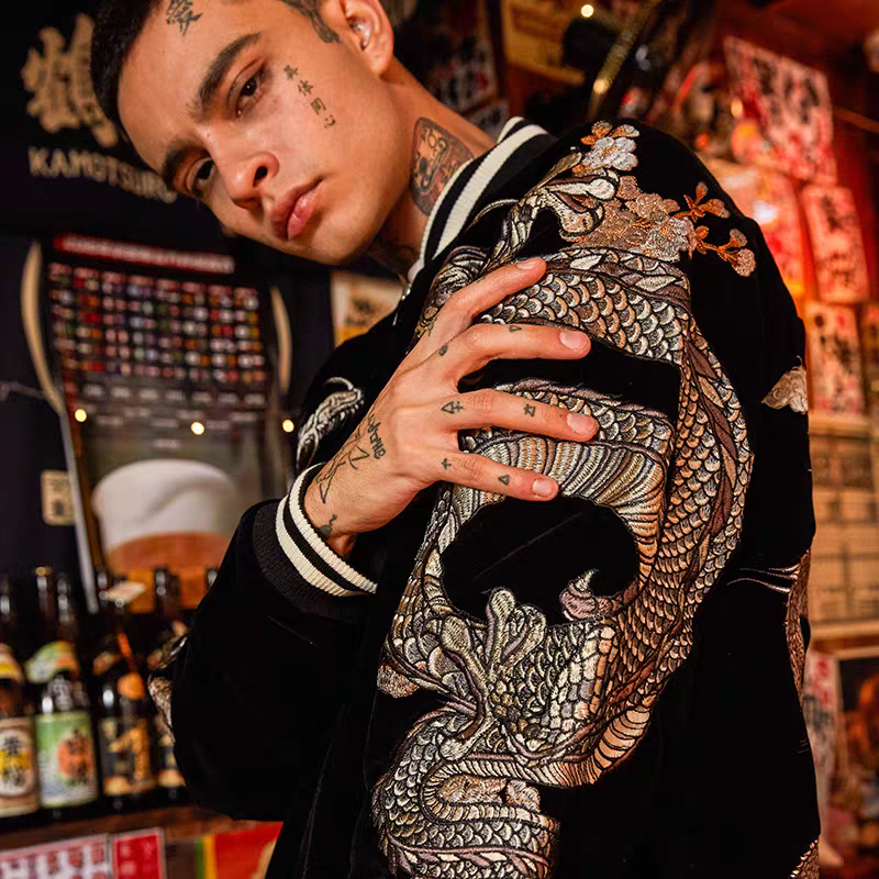 Twin Dragons Embroidered Velvet Jacket