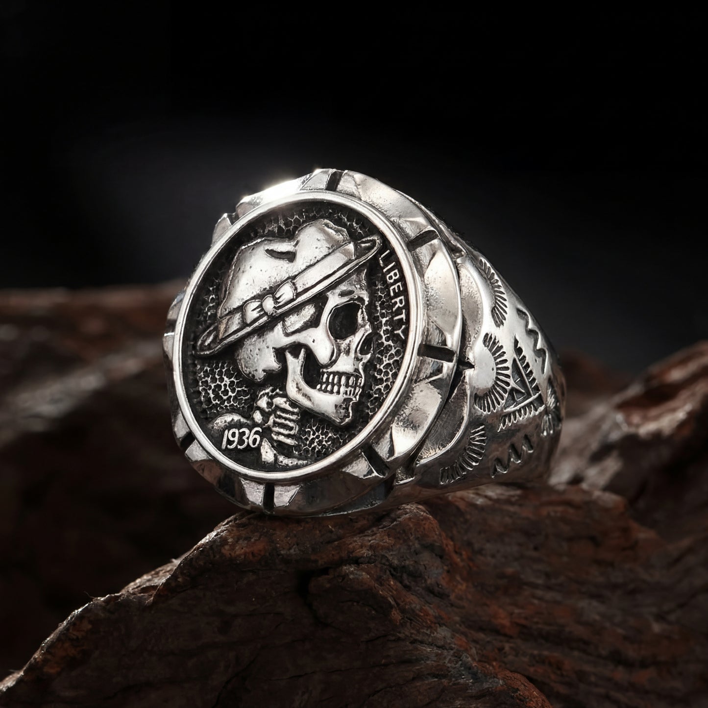 Hobo Nickel 1936 Skull Ring
