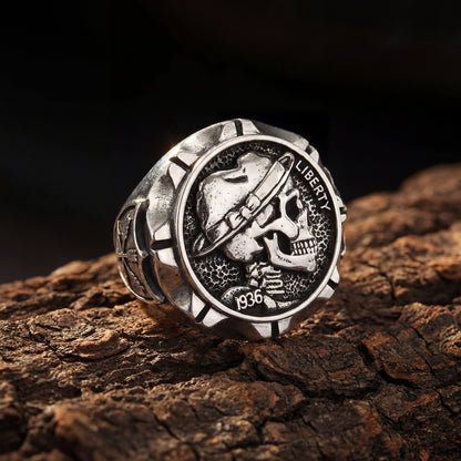 Hobo Nickel 1936 Skull Ring