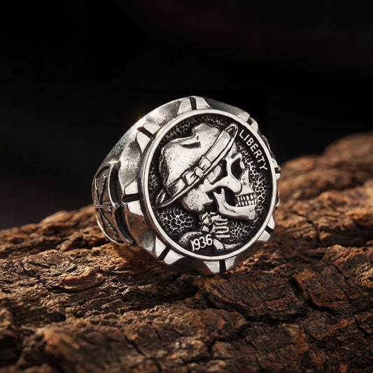 Hobo Nickel 1936 Skull Ring