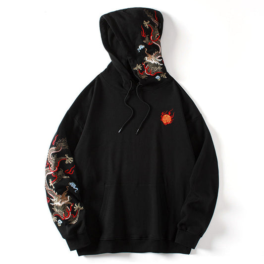 Fiery Pearl Dragon Embroidery Hoodie