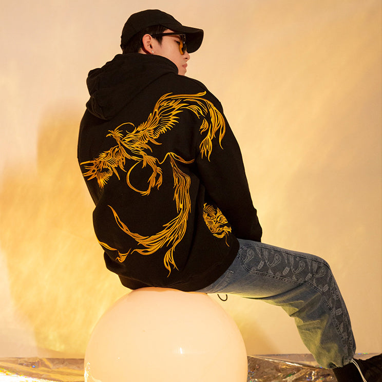 Golden Phoenix Embroidery Hoodie