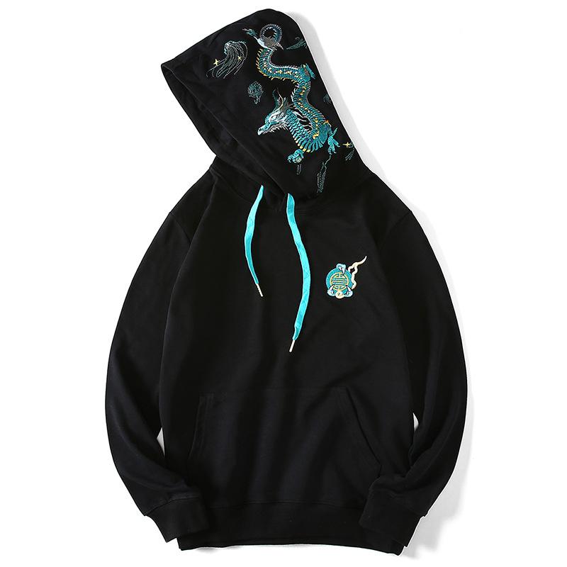 Teal Dragon Embroidery Hoodie