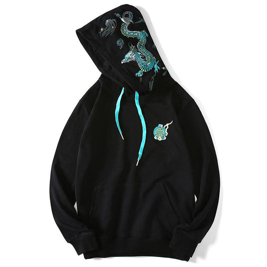 Teal Dragon Embroidery Hoodie