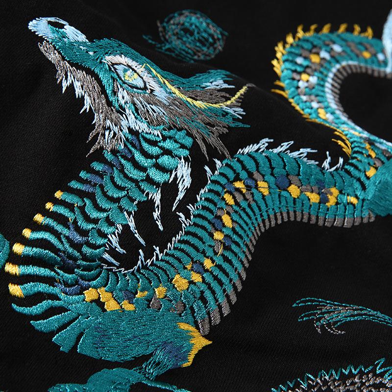 Teal Dragon Embroidery Hoodie