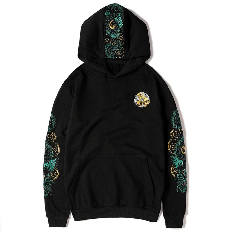Green Dragon Embroidery Hoodie