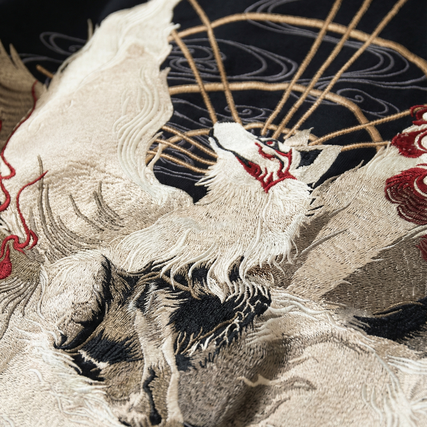 Kitsune Fox Embroidery Zipper Hoodie