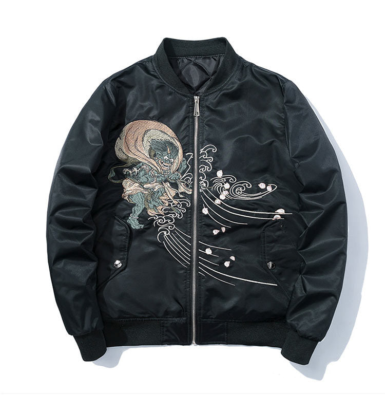 Rajin The Gods of Lightning Thunder Embroidery Bomber Jacket