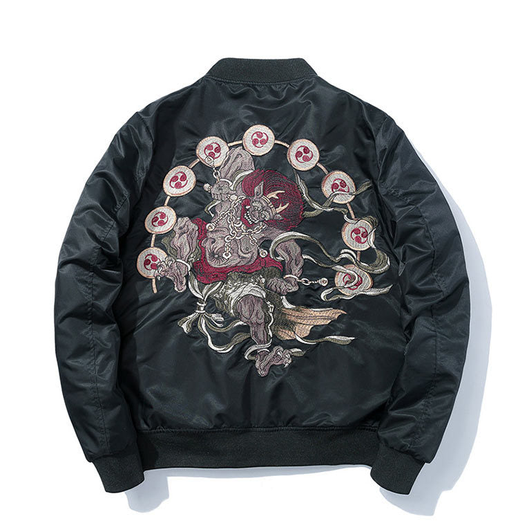 Rajin The Gods of Lightning Thunder Embroidery Bomber Jacket