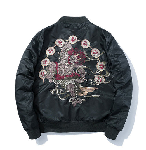 Rajin The Gods of Lightning Thunder Embroidery Bomber Jacket